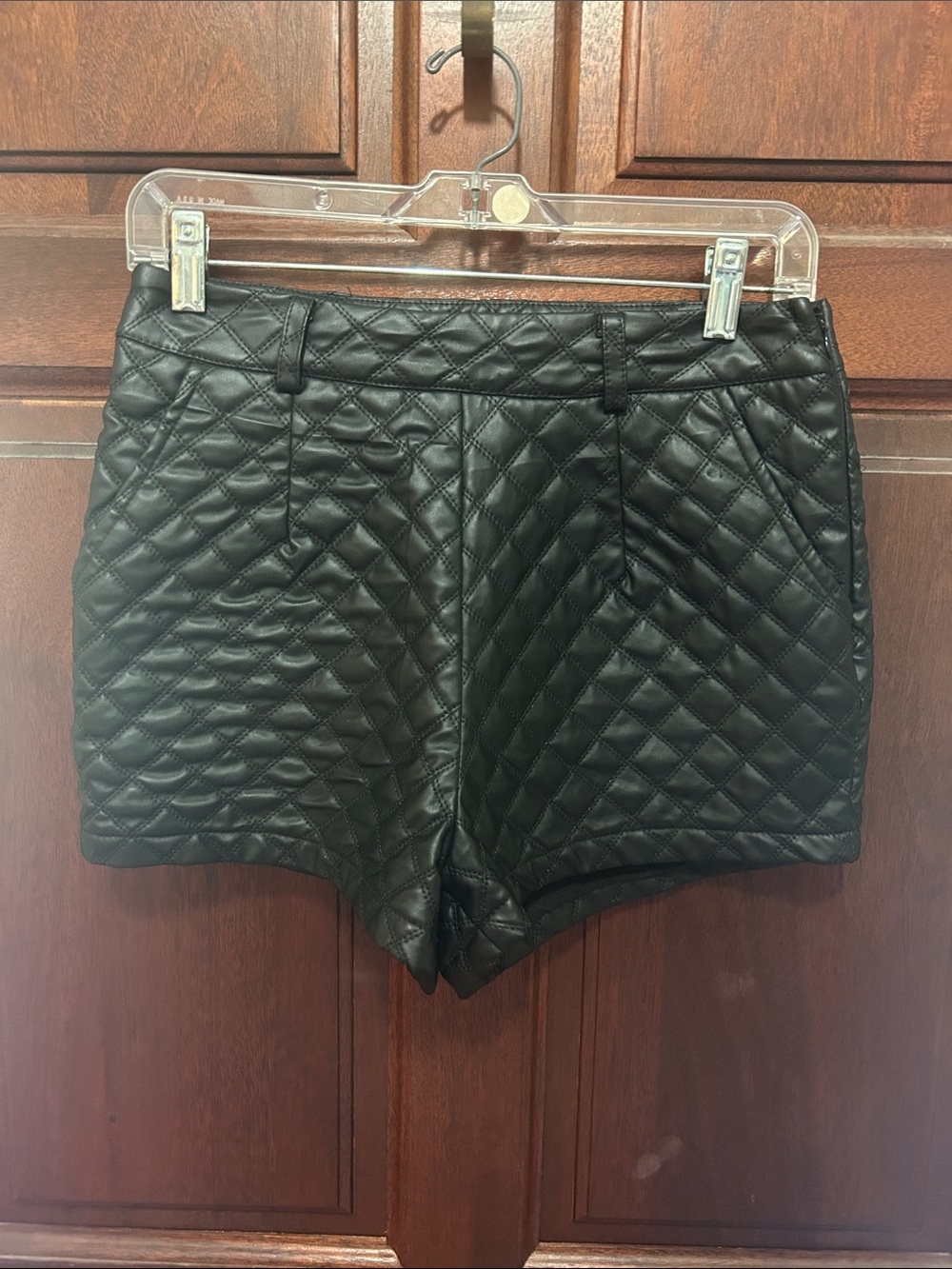 Tobi Black Quilted High-Waist Faux Leather Shorts